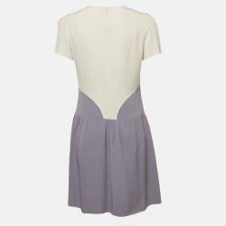 Victoria Victoria Beckham Cream/Grey Crepe Puff Sleeve Mini Dress M