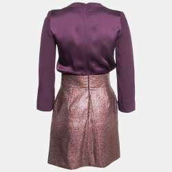 Victoria Victoria Beckham Purple & Metallic Lamé Midi Dress S