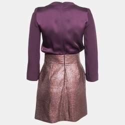 Pre Owned Victoria Victoria Beckham Purple & Metallic Lamé Midi Dress S