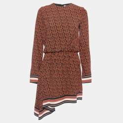 Victoria Victoria Beckham Black Monogram Print Crepe Gathered Waist Mini Dress S