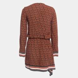 Victoria Victoria Beckham Black Monogram Print Crepe Gathered Waist Mini Dress S