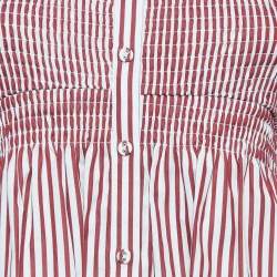 Pre Owned Victoria Victoria Beckham White/Red Striped Cotton Off-Shoulder Blouse S