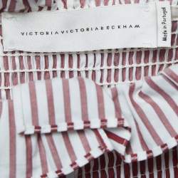 Pre Owned Victoria Victoria Beckham White/Red Striped Cotton Off-Shoulder Blouse S