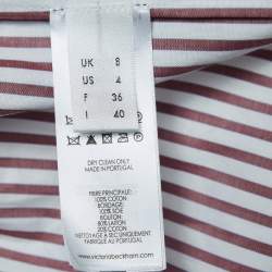 Pre Owned Victoria Victoria Beckham White/Red Striped Cotton Off-Shoulder Blouse S