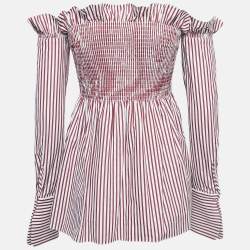 Pre Owned Victoria Victoria Beckham White/Red Striped Cotton Off-Shoulder Blouse S