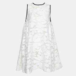 Pre Owned Victoria Victoria Beckham White Embossed Floral Jacquard Flared Dress M