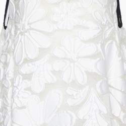 Pre Owned Victoria Victoria Beckham White Embossed Floral Jacquard Flared Dress M