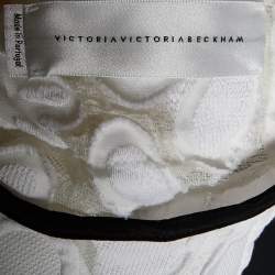 Pre Owned Victoria Victoria Beckham White Embossed Floral Jacquard Flared Dress M