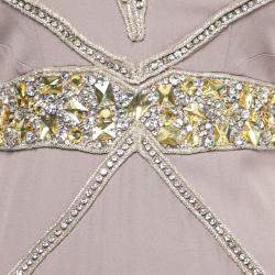Viktor & Rolf Soir Mauve Silk Crystal Embellished Layered Flutter Sleeve Evening Gown S