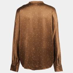 Vince Brown Polka Dots Satin Long Sleeve Blouse M