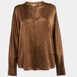 Vince Brown Polka Dots Satin Long Sleeve Blouse M