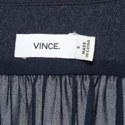 Pre Owned Vince Navy Blue Silk Shirred Shoulder Tank S