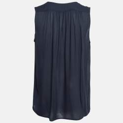 Pre Owned Vince Navy Blue Silk Shirred Shoulder Tank S