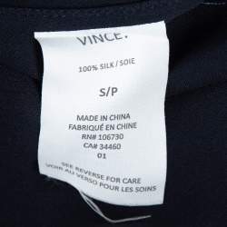 Pre Owned Vince Navy Blue Silk Shirred Shoulder Tank S