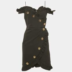 Violante Nessi Black Crepe Ruffled Wrap Style Mini Dress S