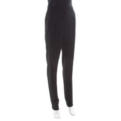 Vionnet Black Crepe Pleated High Waist Tailored Trousers L