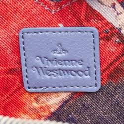 Pre Owned Vivienne Westwood Blue/Red Check Printed Saffiano Heart Zip Crossbody Bag