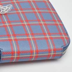 Pre Owned Vivienne Westwood Blue/Red Check Printed Saffiano Heart Zip Crossbody Bag