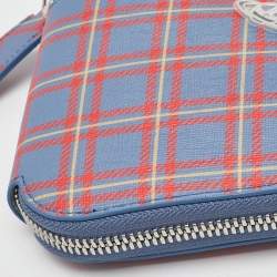 Pre Owned Vivienne Westwood Blue/Red Check Printed Saffiano Heart Zip Crossbody Bag
