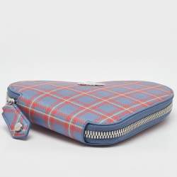 Pre Owned Vivienne Westwood Blue/Red Check Printed Saffiano Heart Zip Crossbody Bag