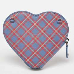 Pre Owned Vivienne Westwood Blue/Red Check Printed Saffiano Heart Zip Crossbody Bag