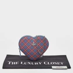 Pre Owned Vivienne Westwood Blue/Red Check Printed Saffiano Heart Zip Crossbody Bag