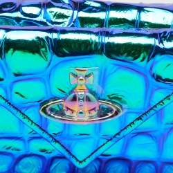 Vivienne Westwood Multicolor Iridescent Croc Embossed Leather Envelope Billfold Small Frame Wallet