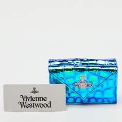Vivienne Westwood Multicolor Iridescent Croc Embossed Leather Envelope Billfold Small Frame Wallet