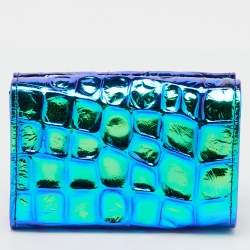 Vivienne Westwood Multicolor Iridescent Croc Embossed Leather Envelope Billfold Small Frame Wallet