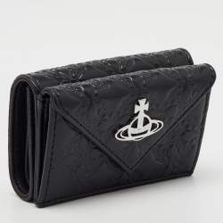 Vivienne Westwood Black Monogram Embossed Leather Envelope Billfold Small Frame Wallet