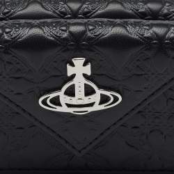 Vivienne Westwood Black Monogram Embossed Leather Envelope Billfold Small Frame Wallet