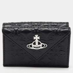 Vivienne Westwood Black Monogram Embossed Leather Envelope Billfold Small Frame Wallet