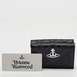 Vivienne Westwood Black Monogram Embossed Leather Envelope Billfold Small Frame Wallet