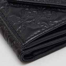 Vivienne Westwood Black Monogram Embossed Leather Envelope Billfold Small Frame Wallet