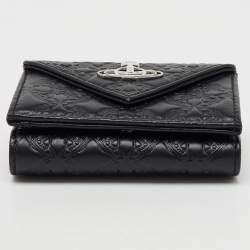 Vivienne Westwood Black Monogram Embossed Leather Envelope Billfold Small Frame Wallet