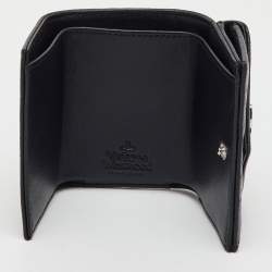 Vivienne Westwood Black Monogram Embossed Leather Envelope Billfold Small Frame Wallet