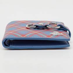 Pre Owned Vivienne Westwood Blue/Orange Tartan Print Saffiano Leather Billfold Bondage Wallet