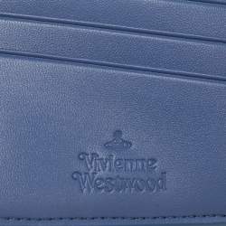 Pre Owned Vivienne Westwood Blue/Orange Tartan Print Saffiano Leather Billfold Bondage Wallet