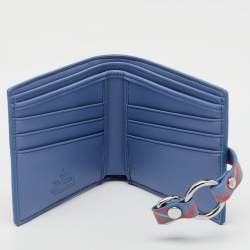 Pre Owned Vivienne Westwood Blue/Orange Tartan Print Saffiano Leather Billfold Bondage Wallet