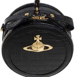 Pre Owned Vivienne Westwood Black Croc Embossed Faux Leather Round Crossbody Bag