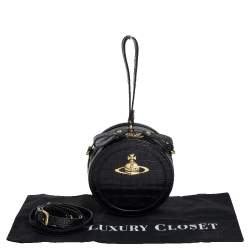 Pre Owned Vivienne Westwood Black Croc Embossed Faux Leather Round Crossbody Bag