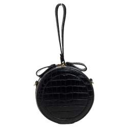 Pre Owned Vivienne Westwood Black Croc Embossed Faux Leather Round Crossbody Bag