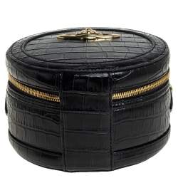 Pre Owned Vivienne Westwood Black Croc Embossed Faux Leather Round Crossbody Bag