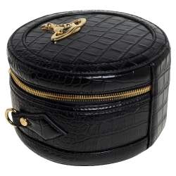 Pre Owned Vivienne Westwood Black Croc Embossed Faux Leather Round Crossbody Bag