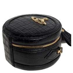 Pre Owned Vivienne Westwood Black Croc Embossed Faux Leather Round Crossbody Bag
