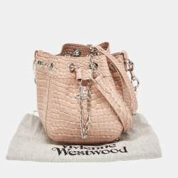 Vivienne Westwood Pink Croc Embossed Leather Chrissy Bucket Bag