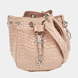 Vivienne Westwood Pink Croc Embossed Leather Chrissy Bucket Bag