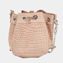 Vivienne Westwood Pink Croc Embossed Leather Chrissy Bucket Bag