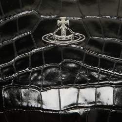 Vivienne Westwood Black Croc Embossed Leather Granny Frame Chain Clutch