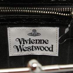 Vivienne Westwood Black Croc Embossed Leather Granny Frame Chain Clutch